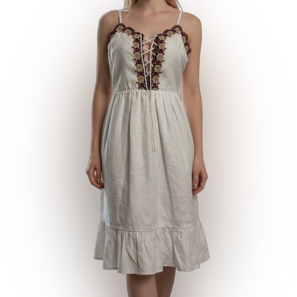 New Madewell Ruffle Hem Eyelet Embroidered Cami Retro Sun Dress